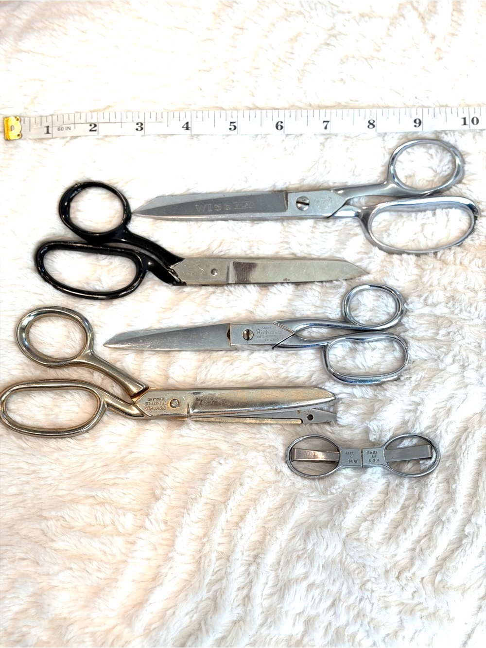 Lot of Wiss and Richards of Sheffield Scissors. 2 Wiss and 2 Richards. Snips.